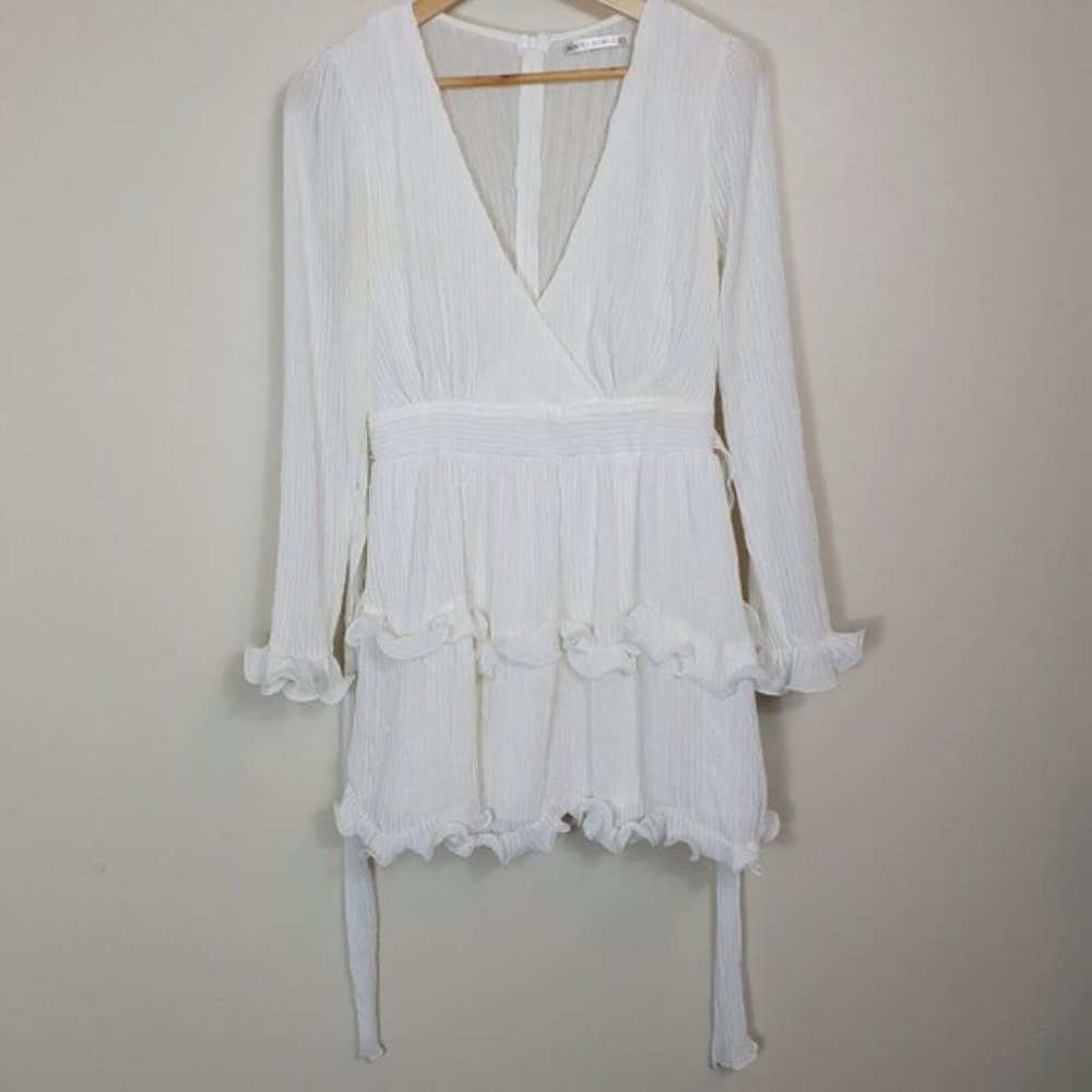 Saints and secrets dress ruffle white Sze 12 tiered textured Long sleeve